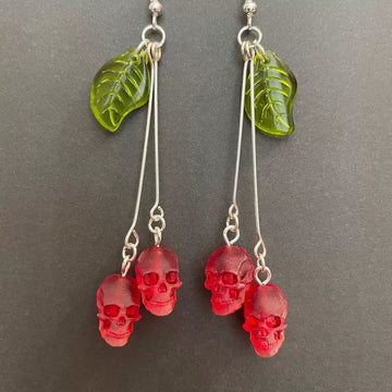 DAIIIBABYYY  -  Gothic Skull Cherry Earrings For Women Fashion Pagan Witch Jewelry Accessories Gift Red Vampire Skull Green Leaf Ear Hooks Trend